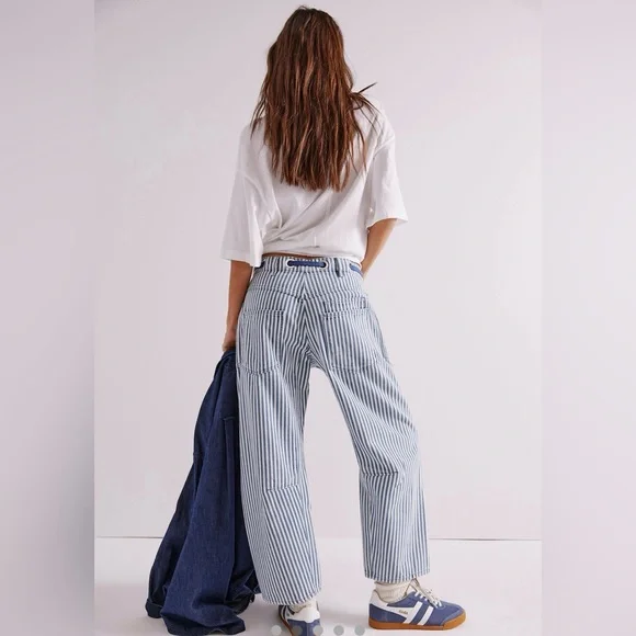 NEW WE THE FREE PEOPLE Moxie Railroad Low Slung Pull on Barrel Jeans Stripe 29 - Picture 10 of 16